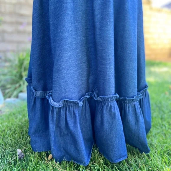 Vintage Gunne Sax ruffle prairie denim dress - Picture 3 of 16